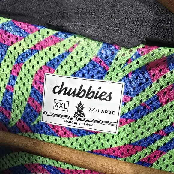 Chubbies Jacket Mens 2XL Black Green Pink Retro Windbreaker Zip Packable Hood - Picture 3 of 11